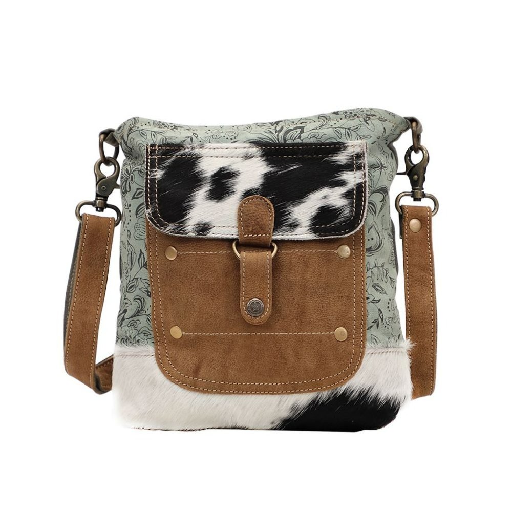 Myra Bag Shoulder Bag Leather Hairon Green Floral